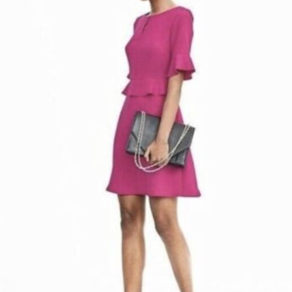 Peplum flounce dress in bright magenta 4P - Picture 1 of 7